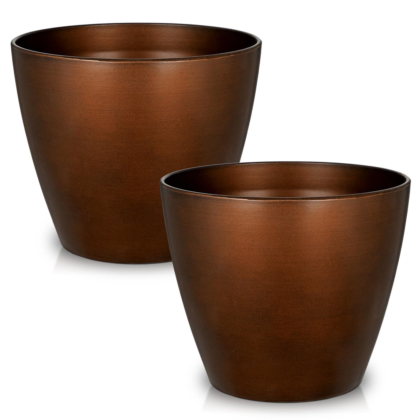 Hollyone Set of 2 Outdoor Planter 8 inch Plant Pot Gradient Plastic Pots for Plants Planters for Outdoor Indoor Plants with Drainage Hole Round Plant Pot Flower Pots Garden Decorations Brown