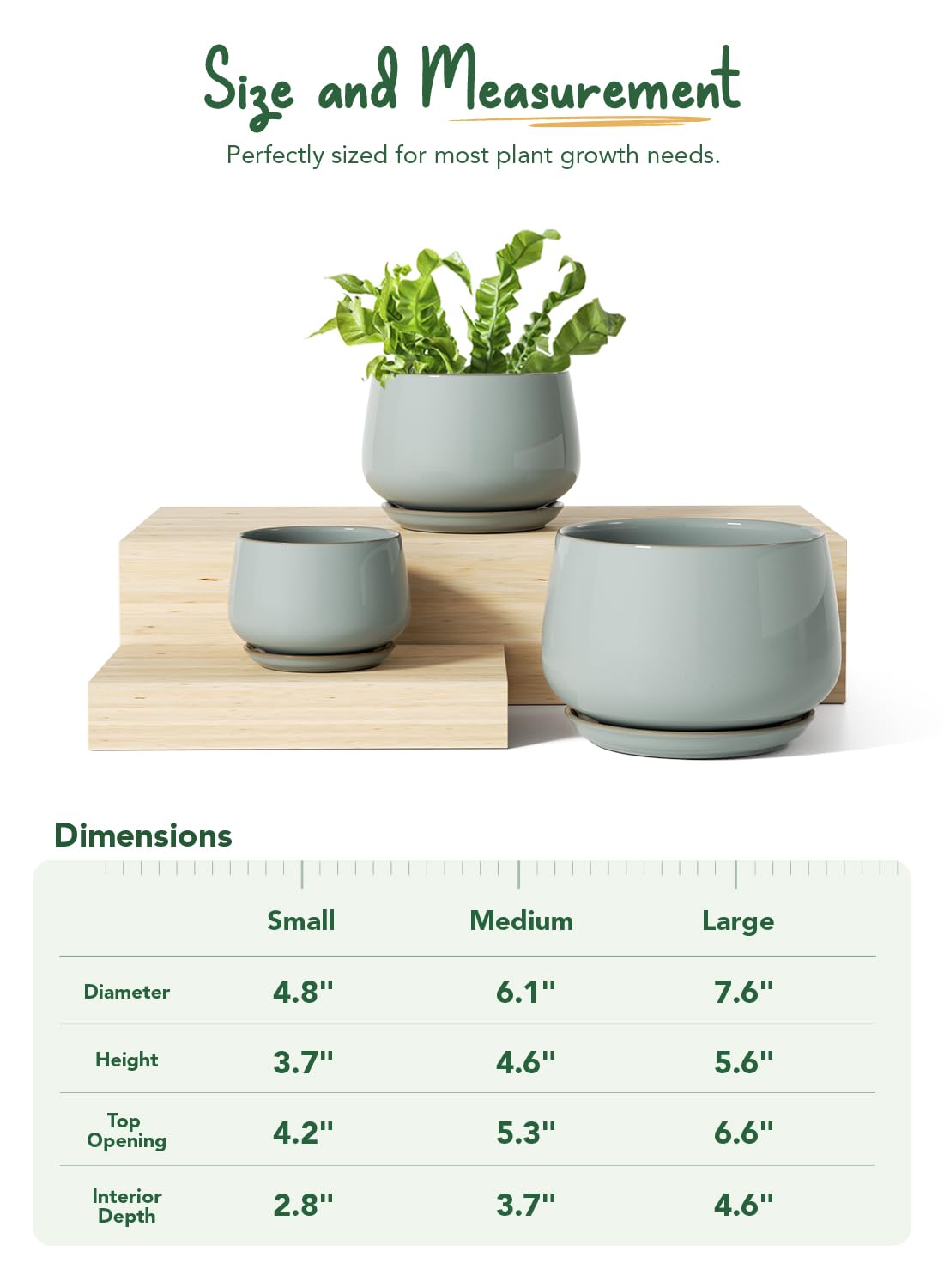 LE TAUCI Plant Pots for Indoor Plants, 4.1+5.1+6.5 inch, Set of 3, Ceramic Planters with Drainage Hole and Saucer, Indoor Flower Pot with Hole Mesh Pad, Gifts for Mom, Reactive Glaze Blue Gray