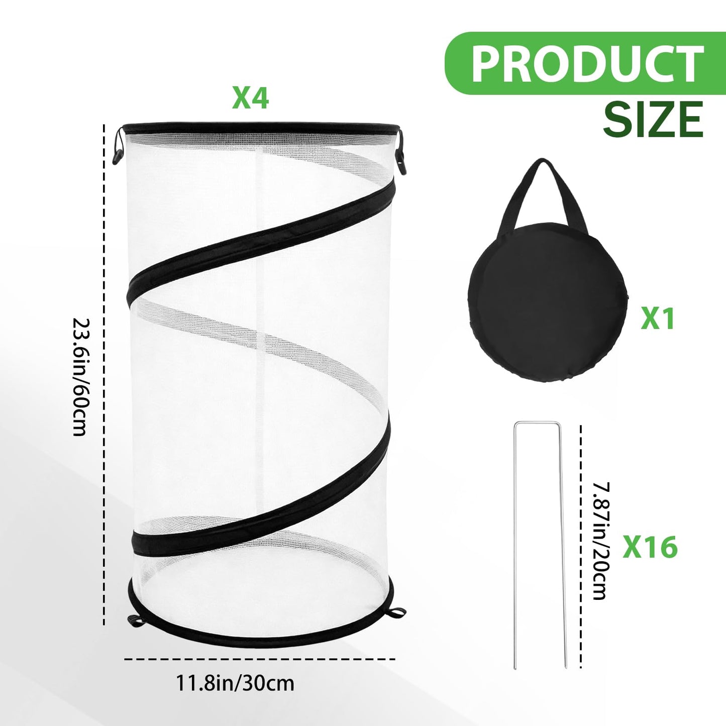 Hoypeyfiy 4 Pcs Pop Up Insect & Bird Barrier Plant Cover Net, 24"x12" Round Foldable Mesh Protector, Garden Cage Guard with Stakes & Carry Bag, Keep Animals & Birds Out for Vegetables and Flowers