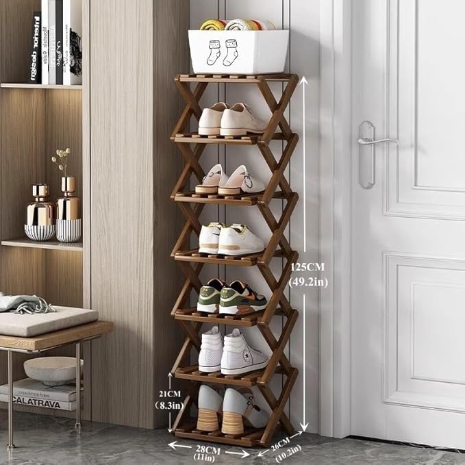 Foldable Shoe Rack, Bamboo Vertical Shoe Organizer Tall