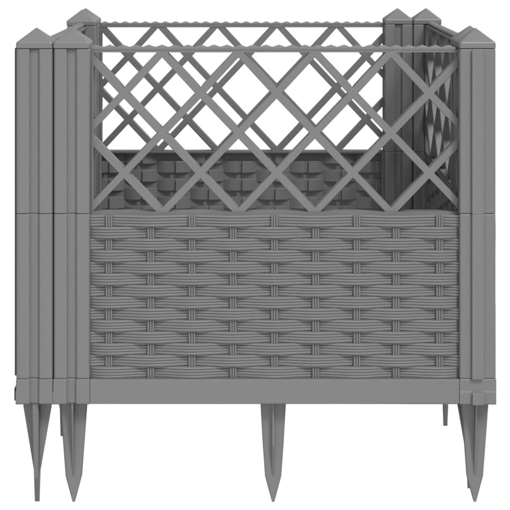 Logeirevo Garden Planter Box with Pegs, Outdoor PP Raised Garden Bed Planter for Vegetables, Grass, Lawn, Yard, Light Gray 17.1"x17.1"x17.1" PP,-1195