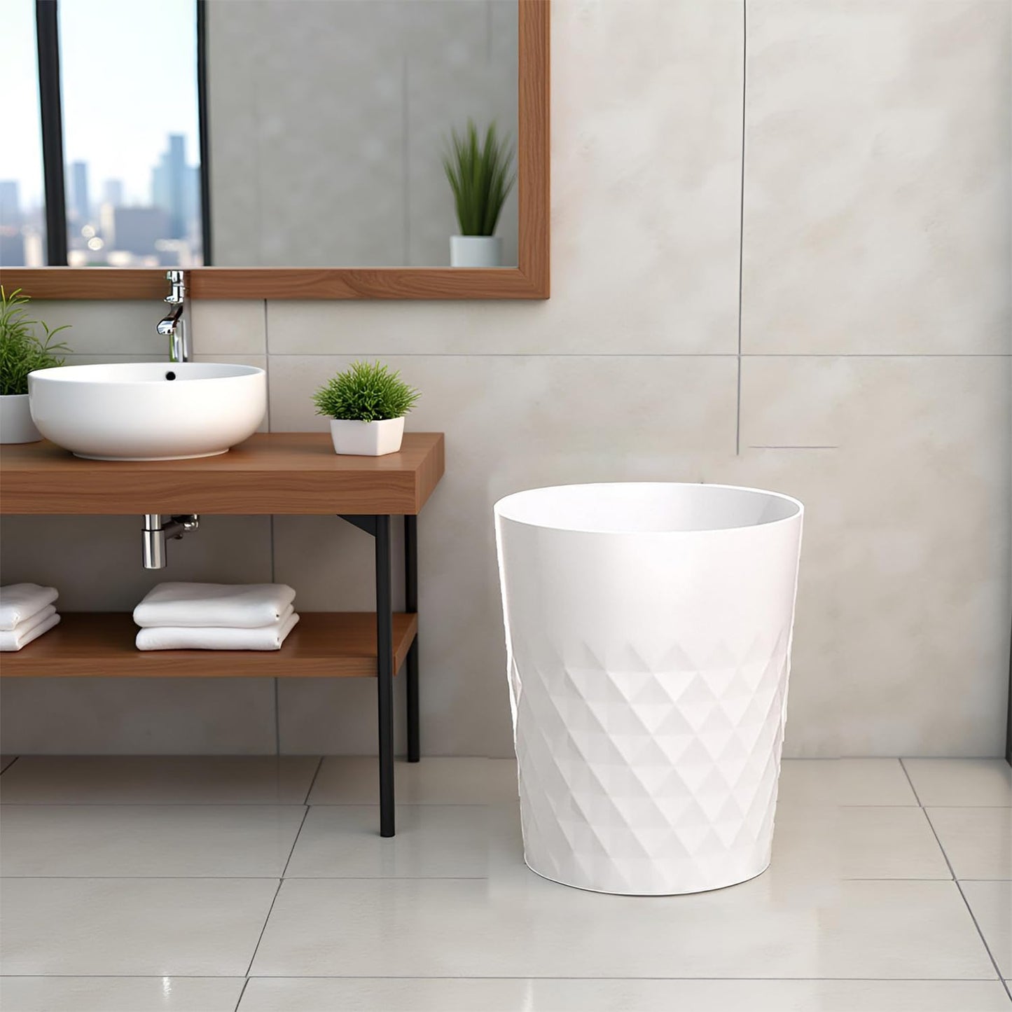 HOLTPHILI Bathroom Trash Can 1.8 Gallon Garbage Can Waste Basket Recycling Bin for Dorms Bedrooms Offices Kitchens, 2 Pack White