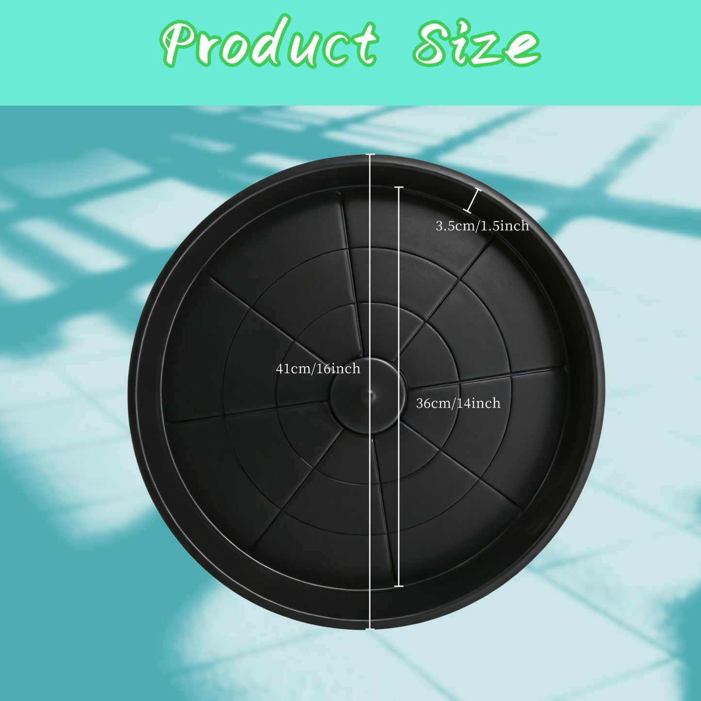 UCEHIPAW 14 Pcs Plastic Plant Saucers 16 Inch Black Thick Planter Drip Saucers Heavy Duty Planter Water Trays Round Plant Tray Large Flower Pot for Outdoors and Indoors