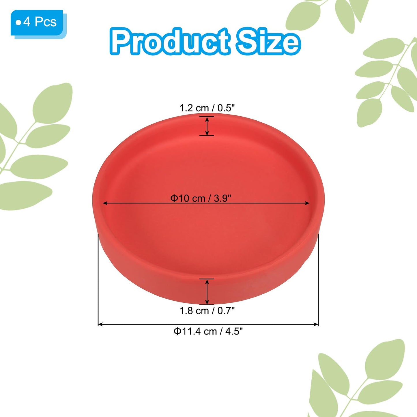 PATIKIL 4.5 Inch Round Ceramic Plant Saucer, 4 Pack Plant Saucer Tray Flower Planter Drip Tray for Indoors Outdoors Patio Balcony, Red