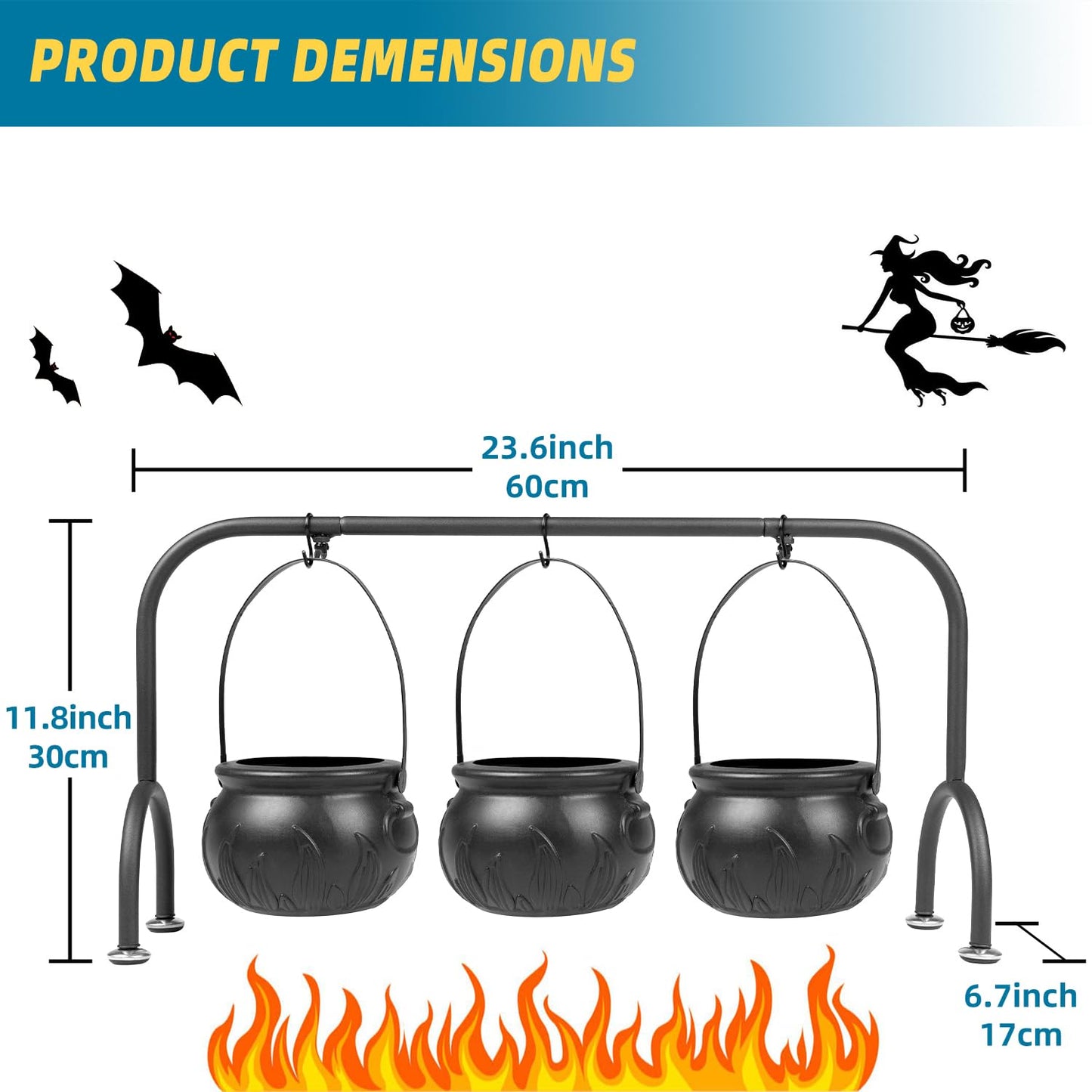 inin Halloween Party Decorations Indoor,Set of 3 Witches Cauldron Candy Serving Bowls With Rack, Easter Candy for Kids, Halloween Party Supplies,Black Plastic Candy Cauldron for Table Decor