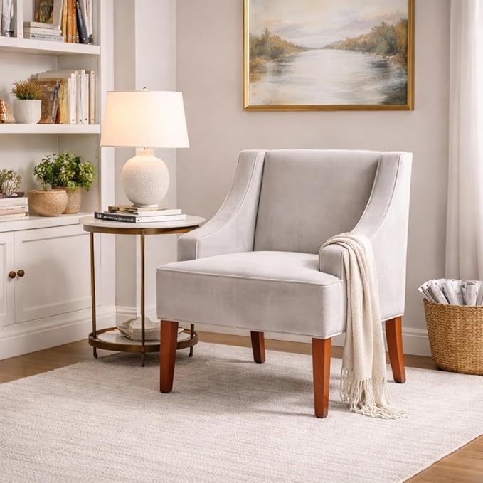 HomePop Swoop Arm Accent Chair, Velvet Grey