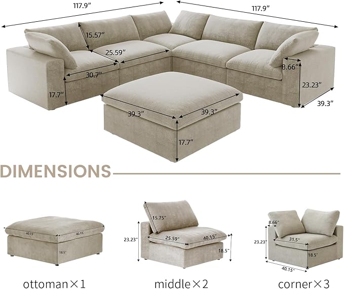 160.6" Cloud Couch Modular Sectional Sofa