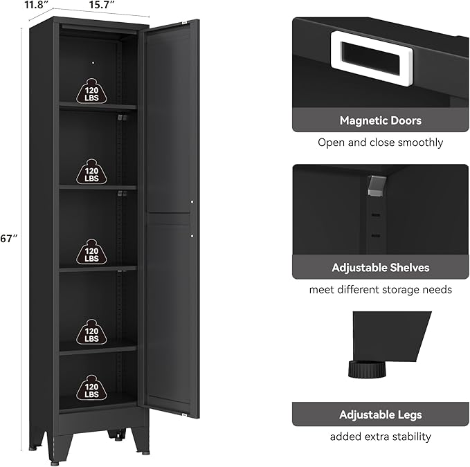 YAUWOH White Narrow Metal Storage Cabinet, Tall Freestanding Cabinet