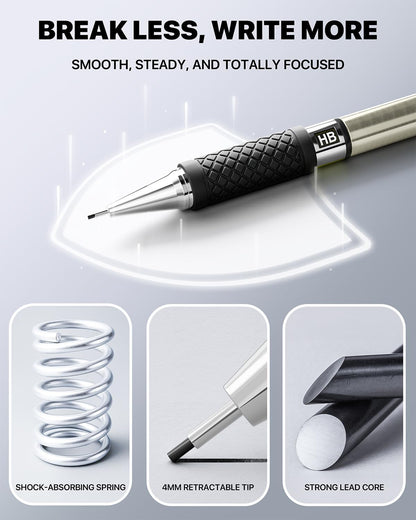 Four Candies Metal Mechanical Pencil Set - 6PCS 0.5mm Art Mechanical Pencils & 360PCS HB Lead Refills & 3PCS Erasers & 9PCS Eraser Refills, Drawing Mechanical Pencils for Writing, Sketching-With Case