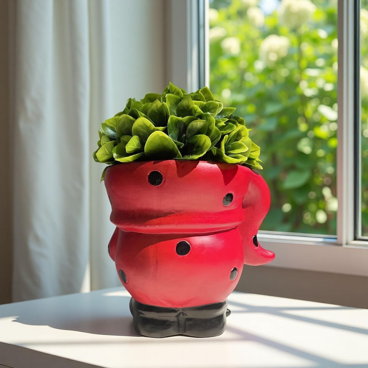 Unique Gnome Planter Pot, Cute Ceramic Gnome Flower Succulent Pot for Indoor Outdoor Plants Home Garden Spring Summer Christmas Decoration (Red)