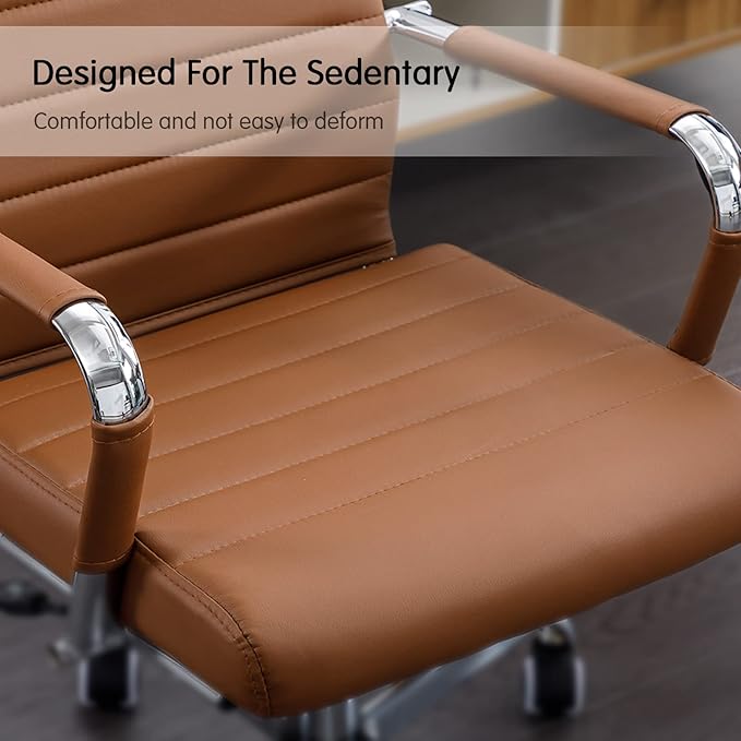 Home Office Chair Ribbed, Modern Leather Conference Room Chairs, High Back