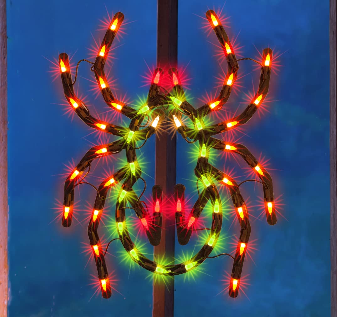 JUSTPRO 12.8" Lighted Spider Halloween Window Silhouette Decoration,Halloween Lighted Window Decoration,Hanging Light Up Holiday Ornament(Spider Light)