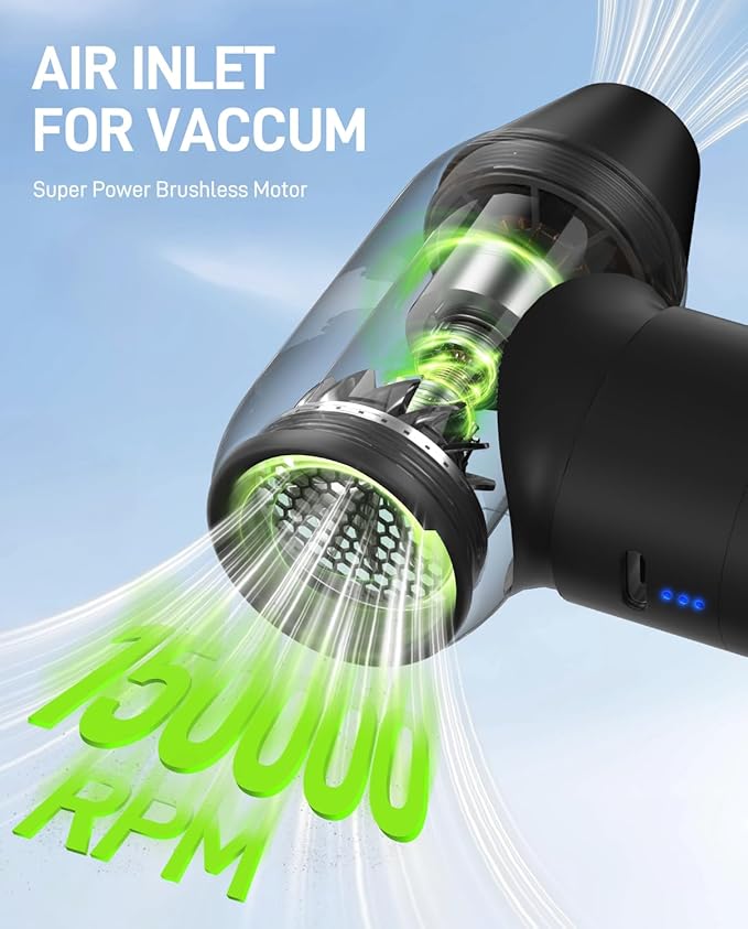 150,000 RPM Electric Air Duster [Aluminum Alloy], 180W Powerful Compressed Air Blower for PC Cleaning, 4400mAh 3-in-1 Vacuum & Air Pump for Inflatables, Portable Mini Leaf Blower for Car Home