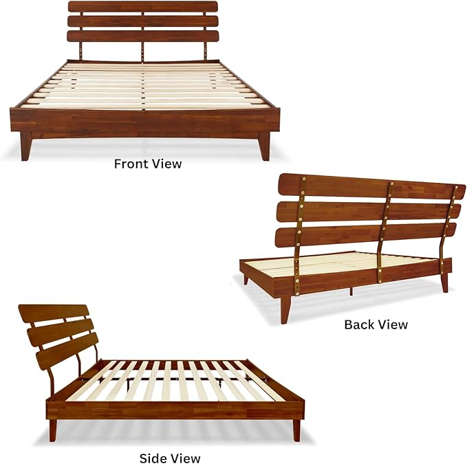 Bme Caden King Size Bed Frame and Adjustable Headboard, 15 Inch Mid Century