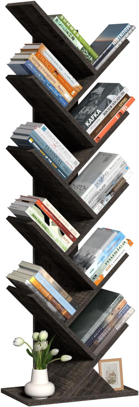 SHEEPAM 10 Tier Tree Book Shelf, Floor Standing Wood Bookshelf