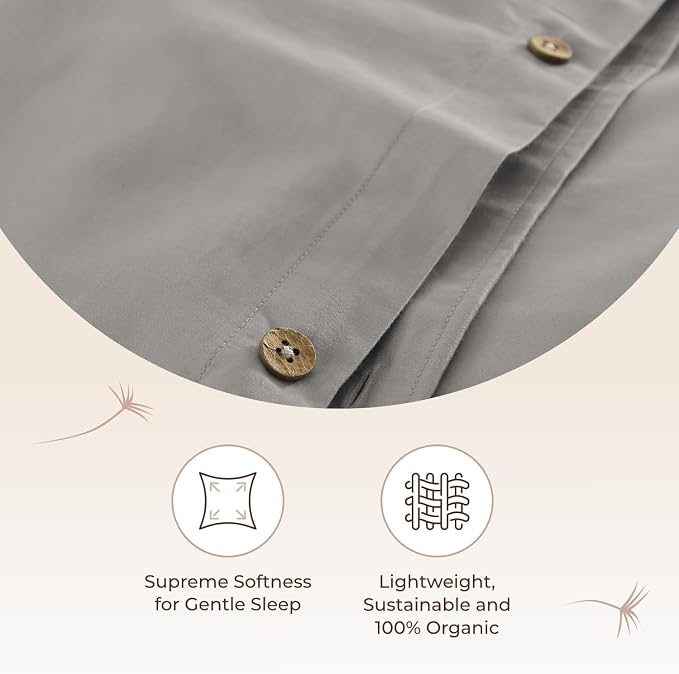 100% Organic Cotton Duvet Cover King Size - Naturally Soft Lightweight & Cooling Duvet Cover Set with Decorative Shams - Premium GOTS Certified 300 Thread Count Sateen Weave (Classic Grey, King)