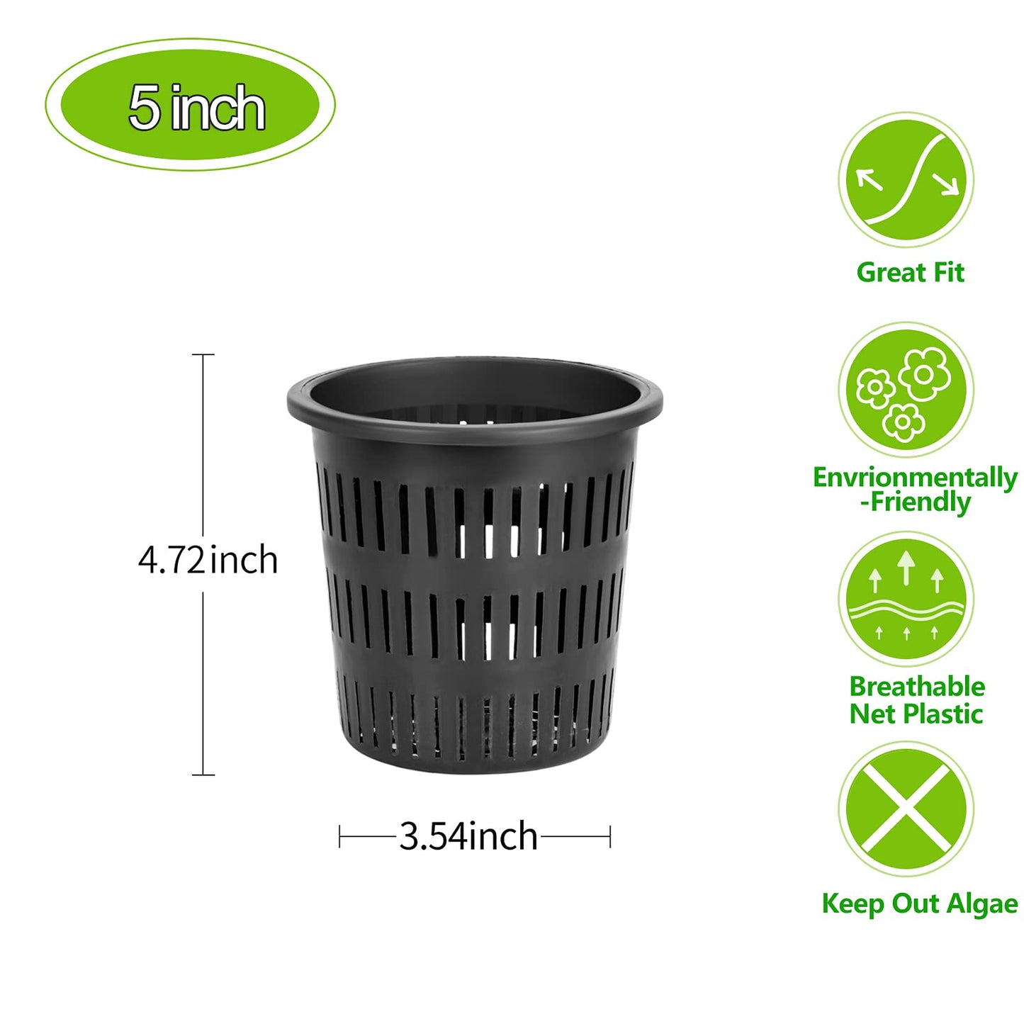 Tectsia 5 Inch Net Cups (12 Pack), Net Pots for Hydroponics, Orchids Mesh Baskets Pots Heavy Duty Hydroponics Supplies with Wide Lip