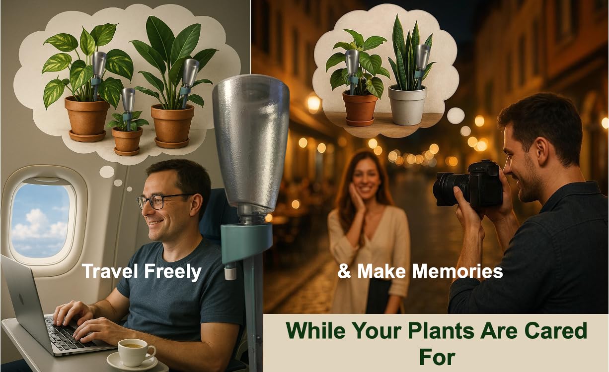 Premium Engineered, No-Leak, Adaptable Green Plant Watering Globes, 5 Pack Plant Stakes, Self Watering Spikes, Self Watering Planter Insert, Watering Bulbs for Indoor Plants, Vacation Plant Waterer