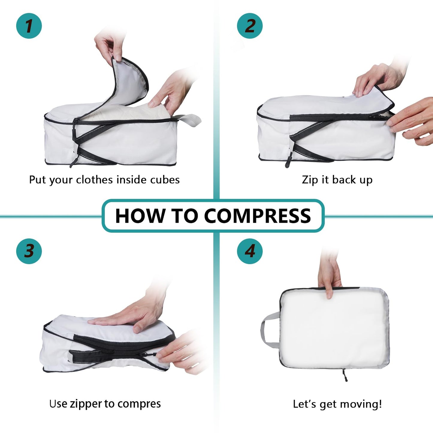 XBLGX Compression Packing Cubes, 5-Piece Set Travel Organizer Boxes, Compressible Luggage Cubes With Zipper for Women/Men - Essential Travel Accessories
