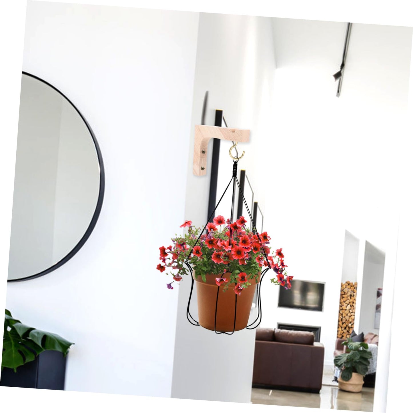 Mikikit Wooden Plant Hangers Indoor and Outdoor, 2pcs Heavy-Duty Wall Mounted Plant Hooks, Natural Wood Hanging Brackets for Flower Pots and Garden Storage