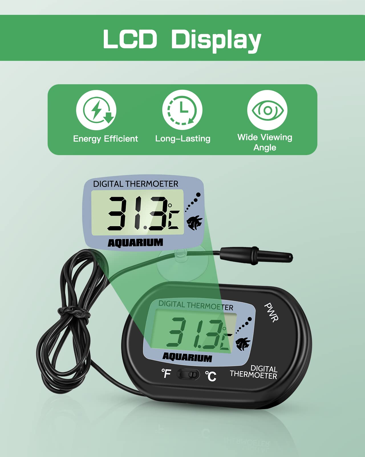 ZACRO 2 Pack Digital Aquarium Thermometer, Fish Tank Thermometer, Water Thermometer with Large LCD Display,Reptile Thermometer for Fish Tank Water Terrarium