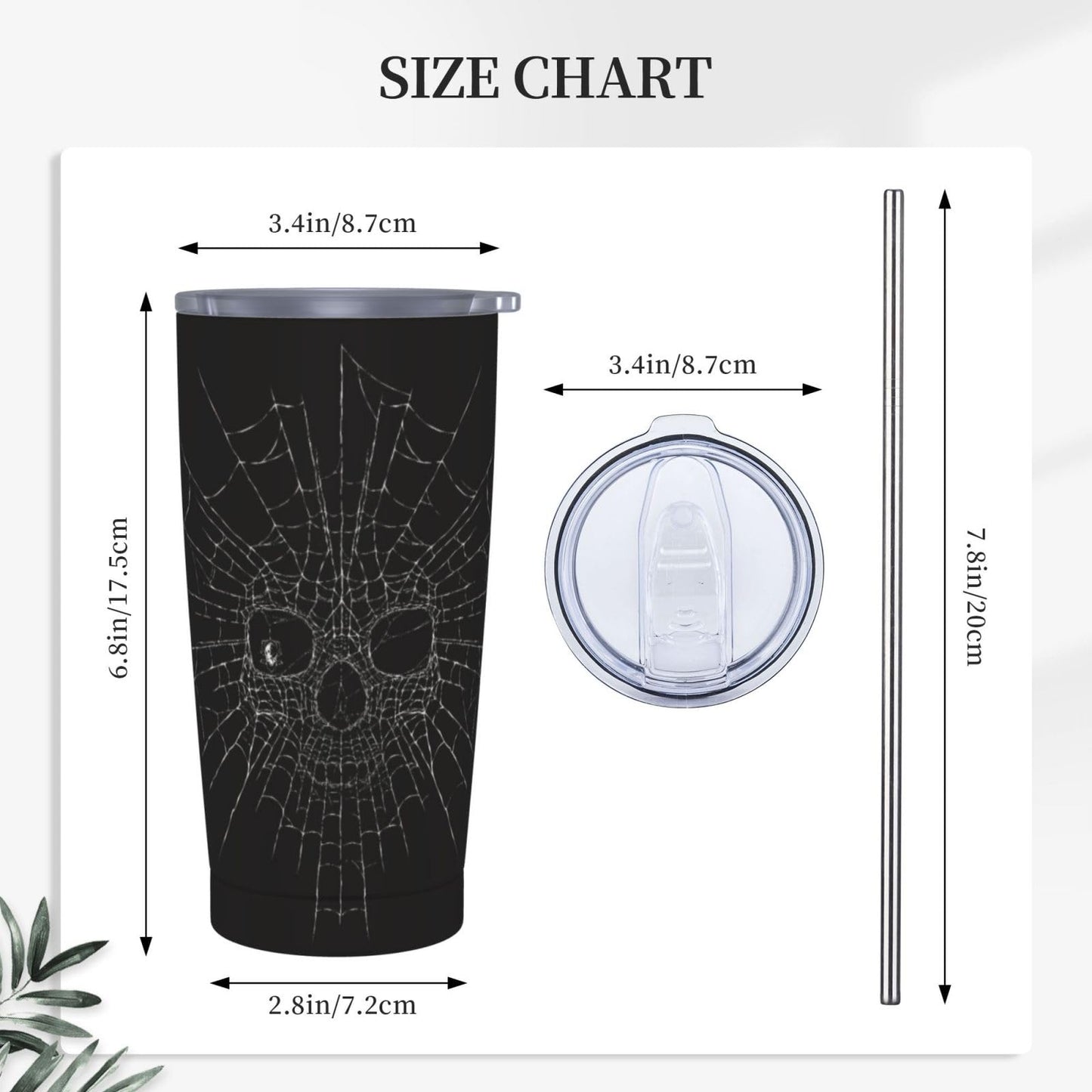 FEYAMYUN Spider Web Skull 20oz Tumbler, Halloween Spider Web Steel Travel Coffee Mug with Lid Straw, Thermal Water Bottle Black White Double Wall Vacuum Insulated Coffee Cup for Hot and Cold Drinks