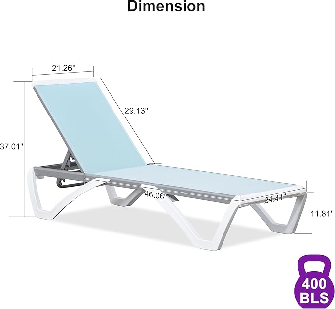 PURPLE LEAF Patio Chaise Lounge Chair Outside Aluminum Plastic Stackable