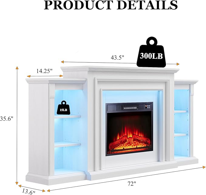 72" LED Lights Electric Fireplace