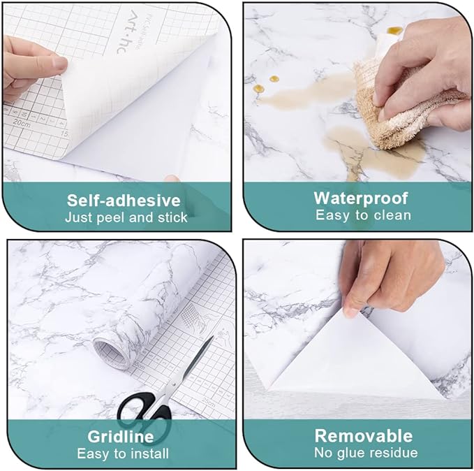 Arthome Marble Contact Paper, Peel and Stick Wallpaper 11.8x100 inch Self