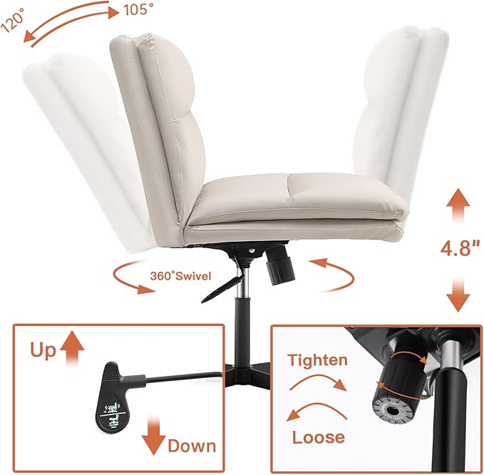 EMIAH Armless Office Desk Chair No Wheels PU-Padded Vanity Mid-Back Ergonomic