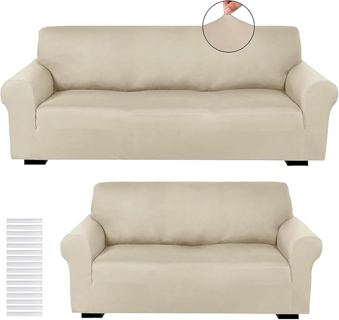 Peryiter 2 Pcs Sofa Covers Couch and Loveseat Covers Set Stretch Sofa Slipcover