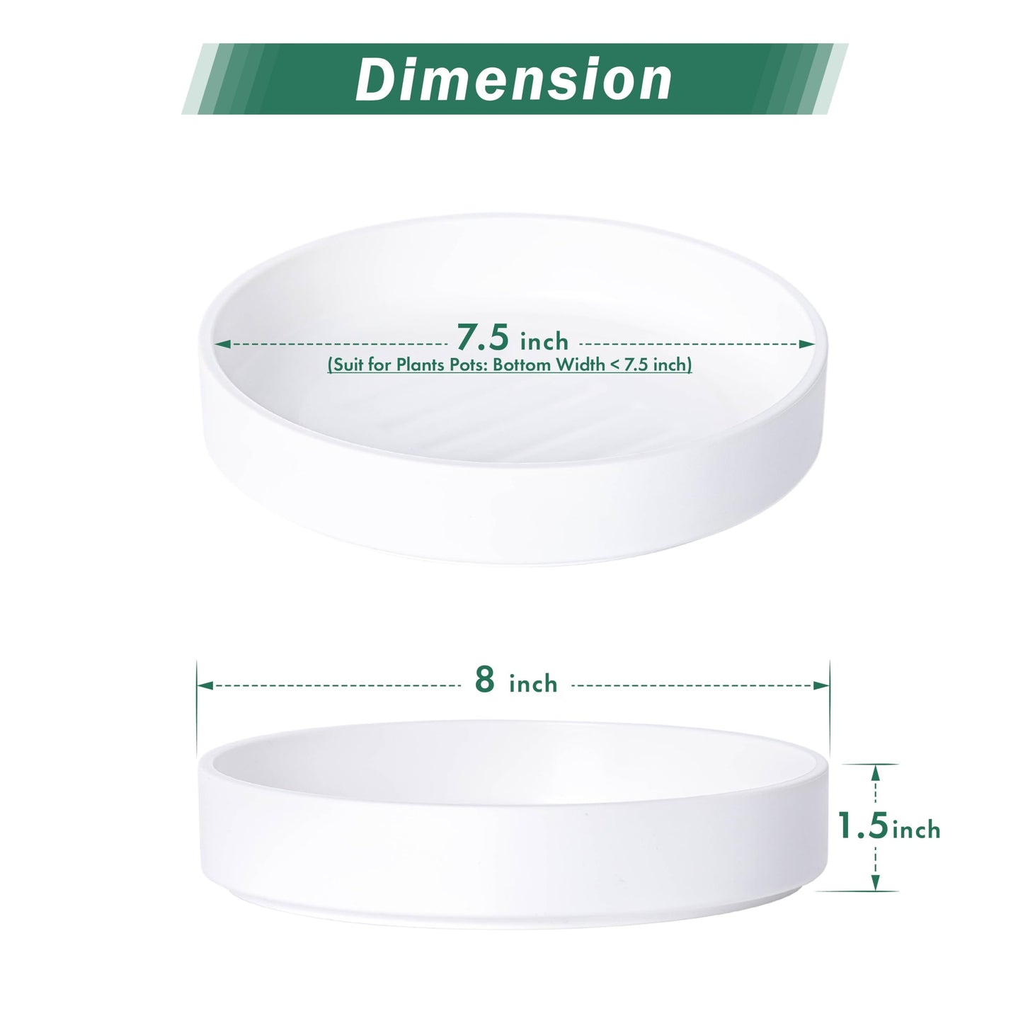 Phoenix Vine 8 Inch Plastic Plant Saucer Water Drip Tray, Heavy Sturdy Round Plant Drainage Tray for Indoors Outdoor, Matte White, 21-TY-8W-1