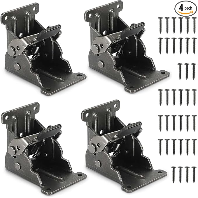 4 Pack Folding Brackets for Table Bed Leg Feet, Self-Lock Hinge Hardware