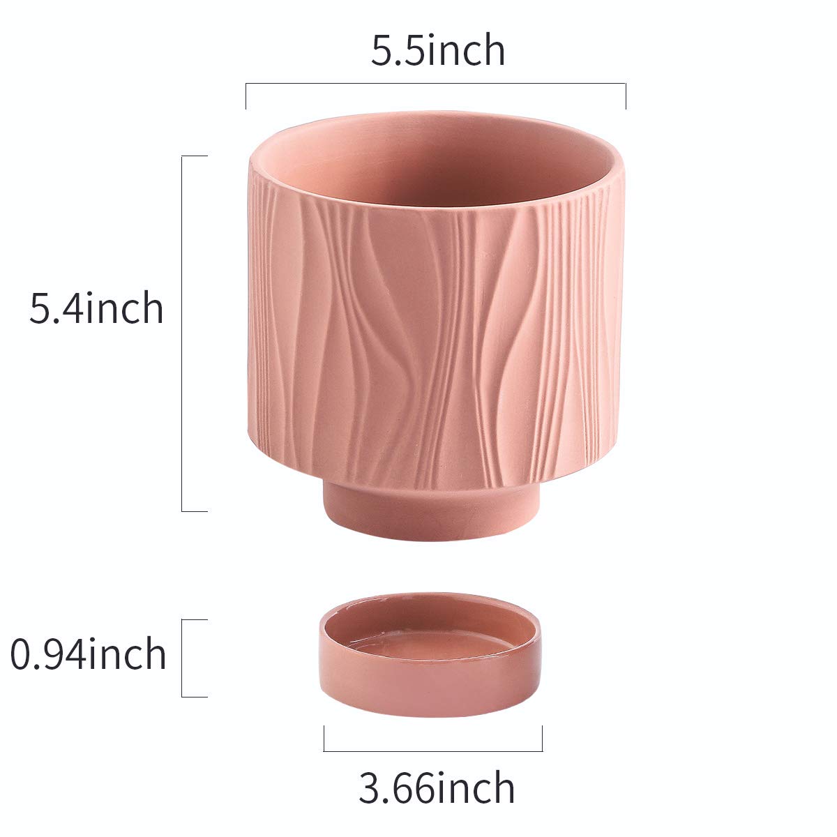 UBEE Ceramic Plant Pots for Indoor Plant, 5.5 inch Succulent Pot with Drainage Hole and Saucer, Flower Pot for Garden Home Desktop Office, Terracotta