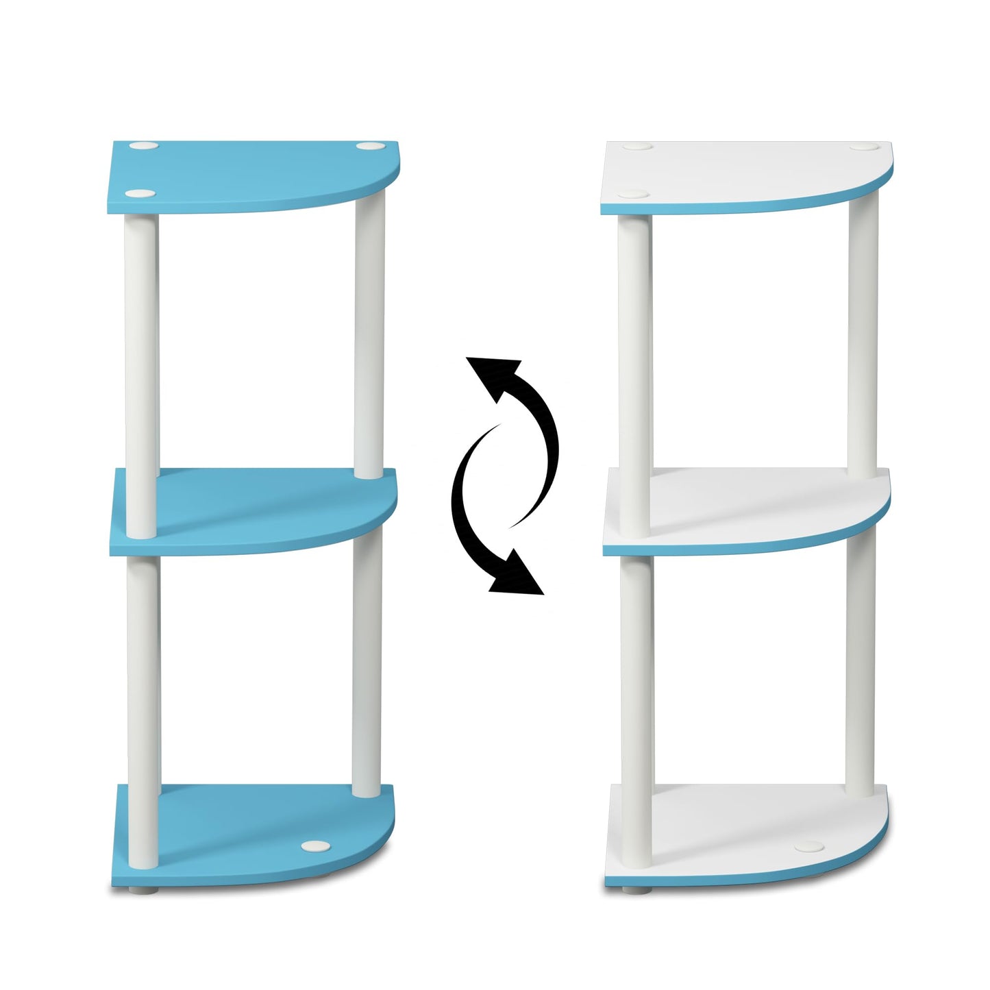 Furinno TURN-N-TUBE Corner Shelf, 3-Tier Corner Bookshelf, Display Storage Shelves with Open Shelves, for Organization and Storage, Living Room, Home Office, Garage, Light Blue