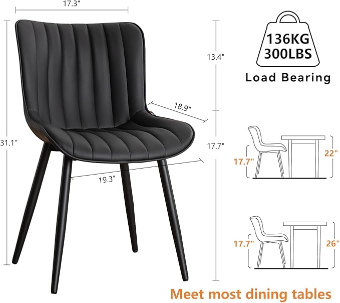 YOUNUOKE Black Dining Chairs Set of 2, Faux Leather Upholstered Kitchen &
