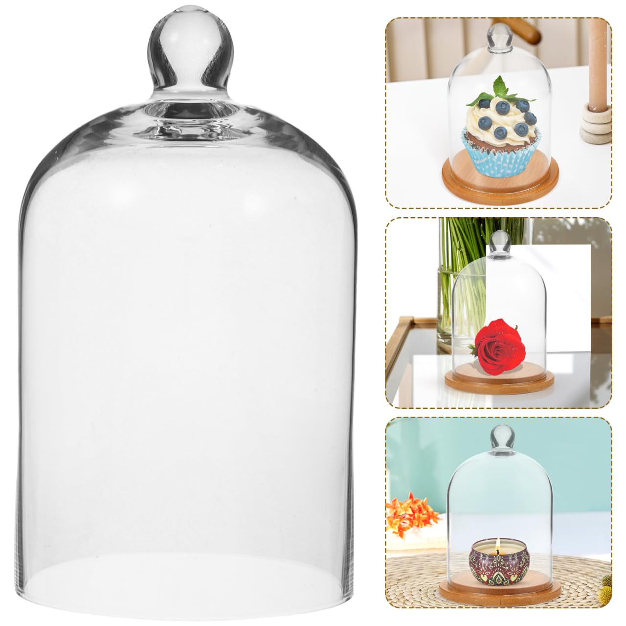 DEARMAMY Clear Glass Dome Cloche with Base Bell Jar Display Dome Office Home Decoration for Plants Succulents Fairy Lights Photos Medals Decorative Fill Collectibles