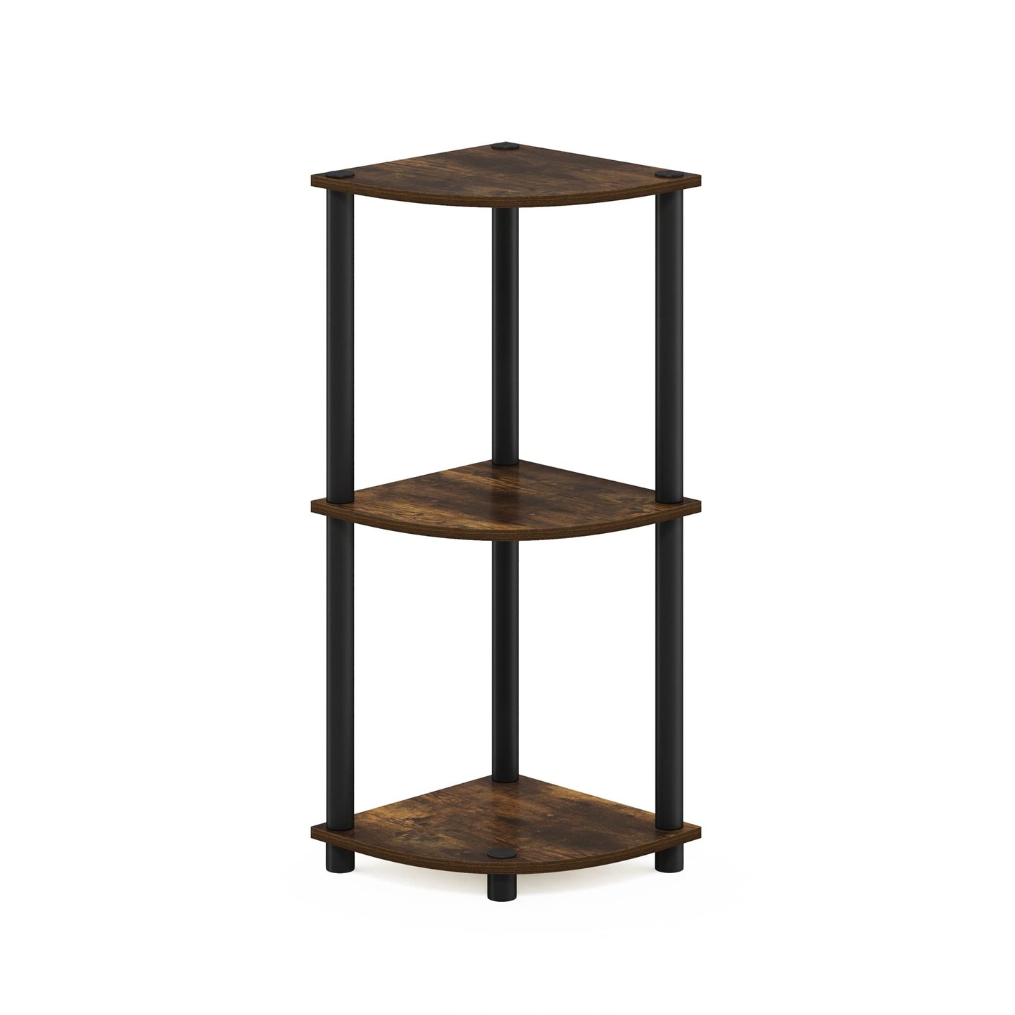 Furinno TURN-N-TUBE Corner Shelf, 3-Tier Corner Bookshelf, Display Storage Shelves with Open Shelves, for Organization and Storage, Living Room, Home Office, Garage, Amber Pine