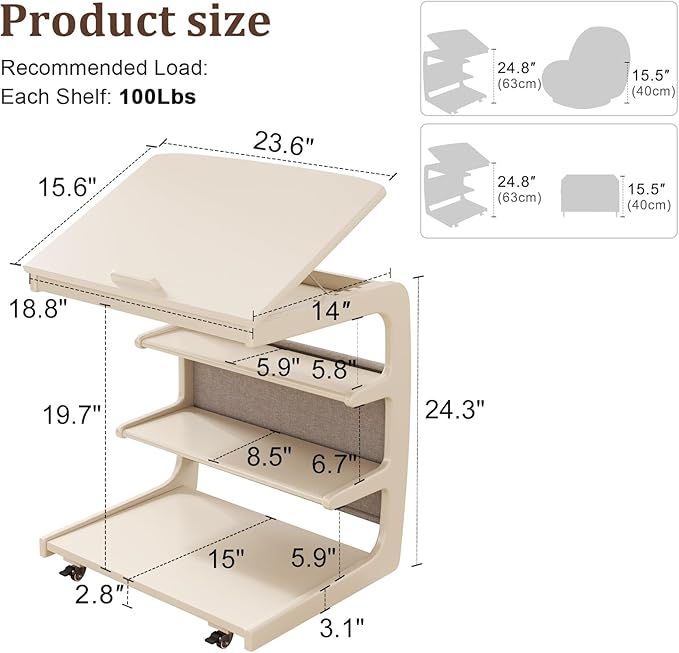 AQIMUELE Rolling Side Table, C Shaped End Table, C Table