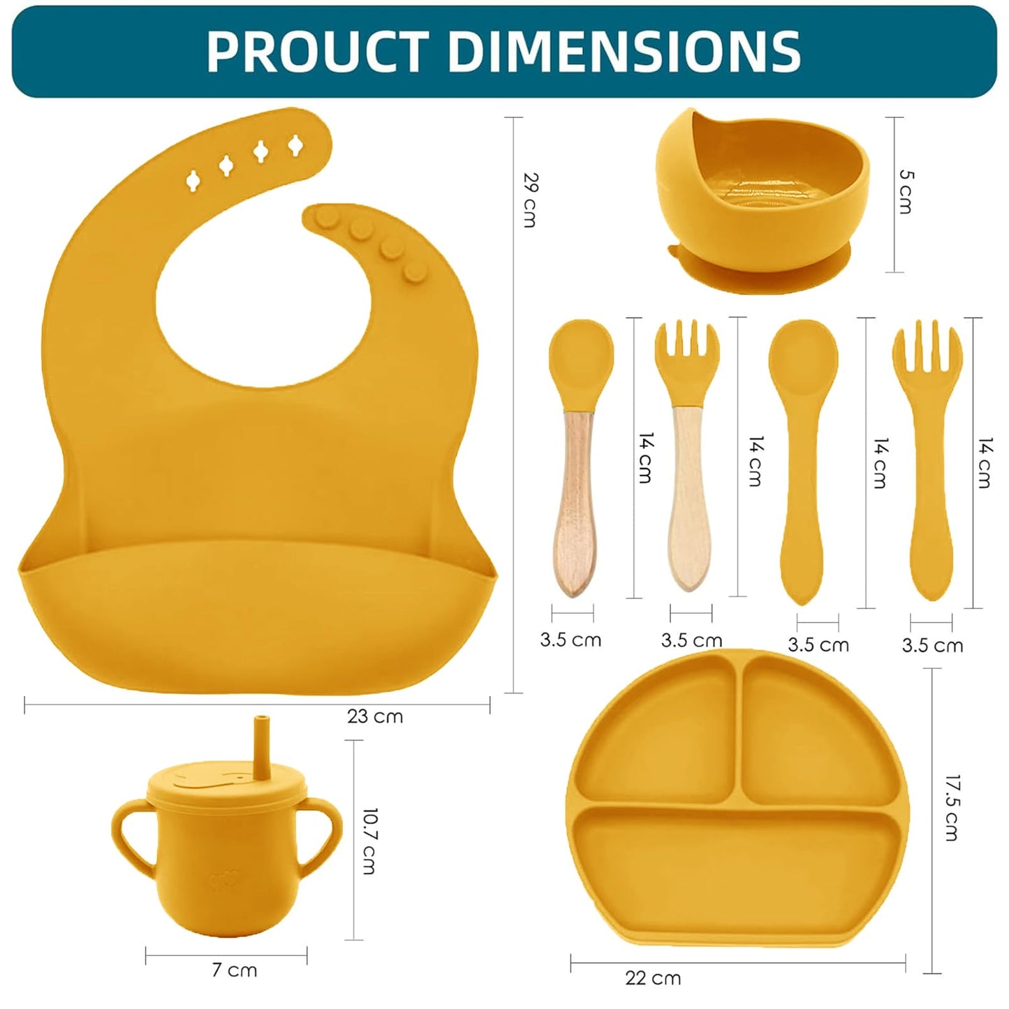 Dormlony 100% Silicone baby feeding set,BPA free Baby dishes set with Suction Bowl Divided Plate,Toddler Self Feeding Dish Set with Spoons Forks Sippy Cup And Bib, Baby Eating Utensils (Pumpkin)