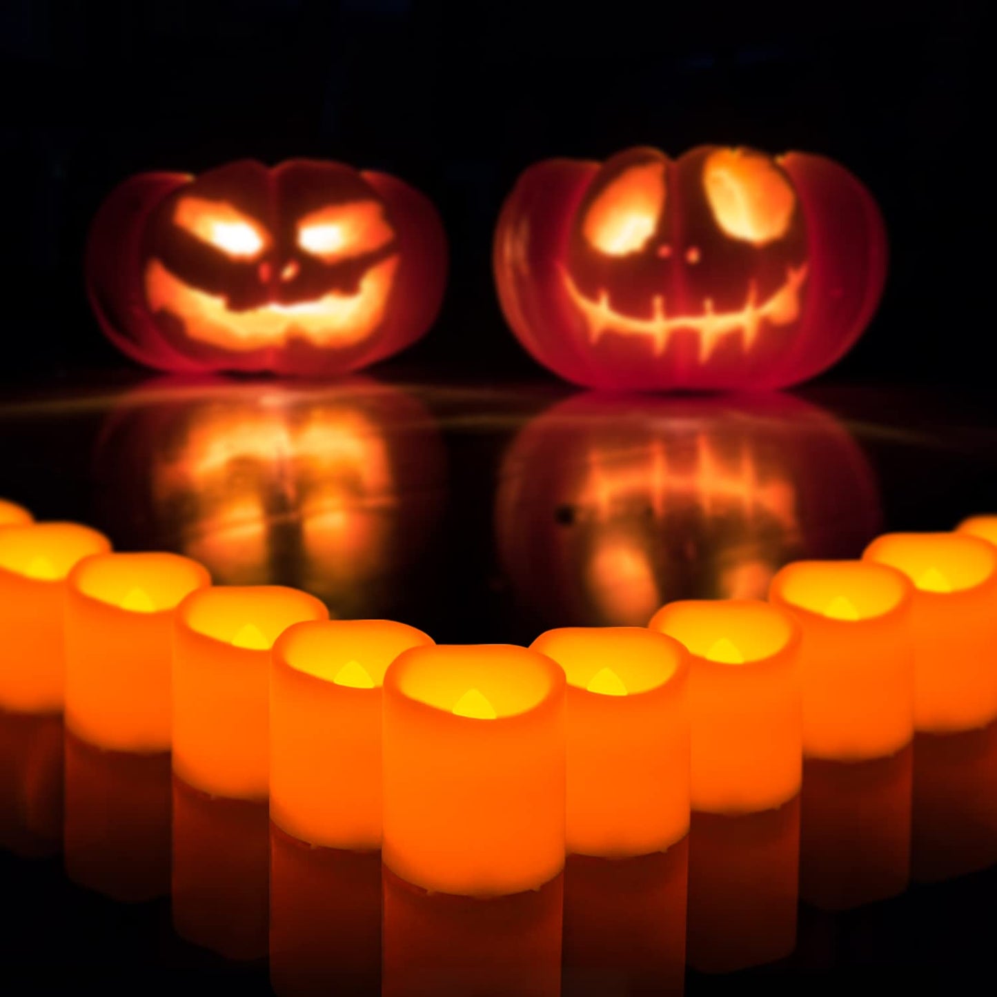 CANDLE CHOICE Battery Operated Flameless Votive Candles Orange Realistic Flickering Electric Fake LED Tea Lights for Halloween Pumpkin Thanksgiving Christmas Decorations, 24 PCS, Batteries Included