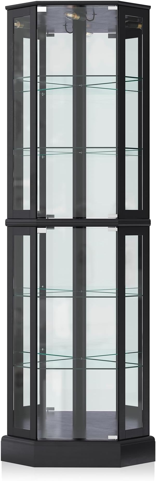 BELLEZE Lighted 3-Side Glass Display Curio Cabinet
