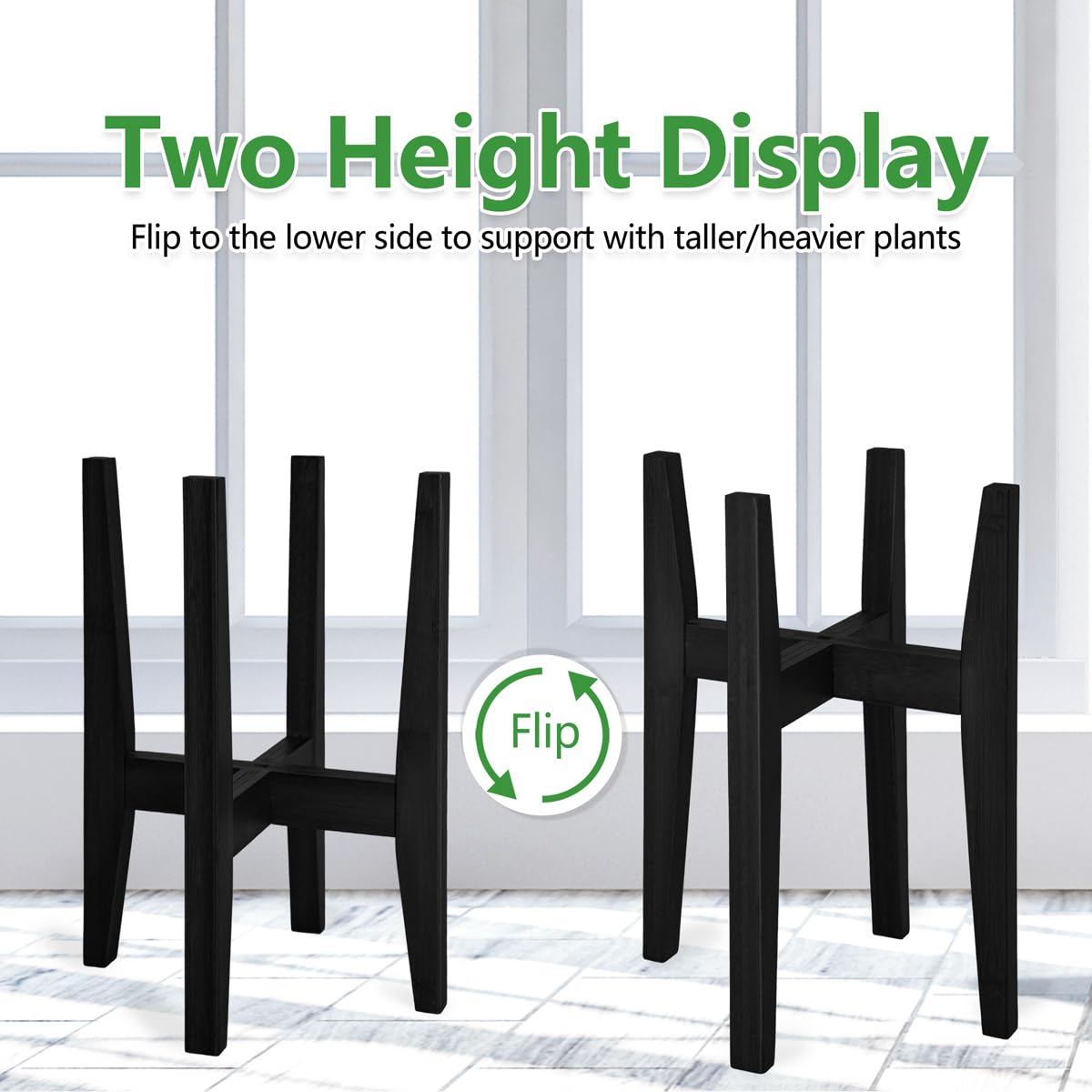 Rnined Plant Stand Indoor, Bamboo Plant Shelf, Adjustable Corner Plants Flower Holders Single Floor Plant Stand, Fits 8 to 12 Inches Pots,(Pot & Plant Not Included)(Black)