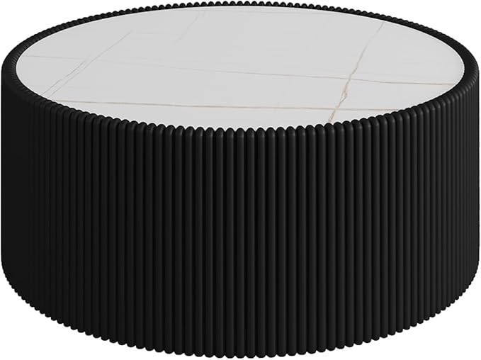 29.52" Round Marble Coffee Table, Modern Fluted Coffee Table w/White Sintered