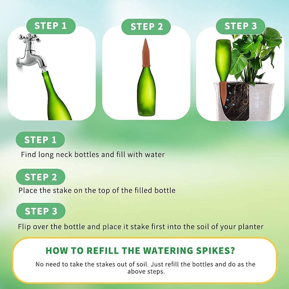Tcamp 10 Pack Terracotta Watering Spikes, Plant Watering Devices Wine Bottle Automatic Plant Self Watering Spikes for Vacations, Self-Watering Stakes for Indoor Outdoor Plants