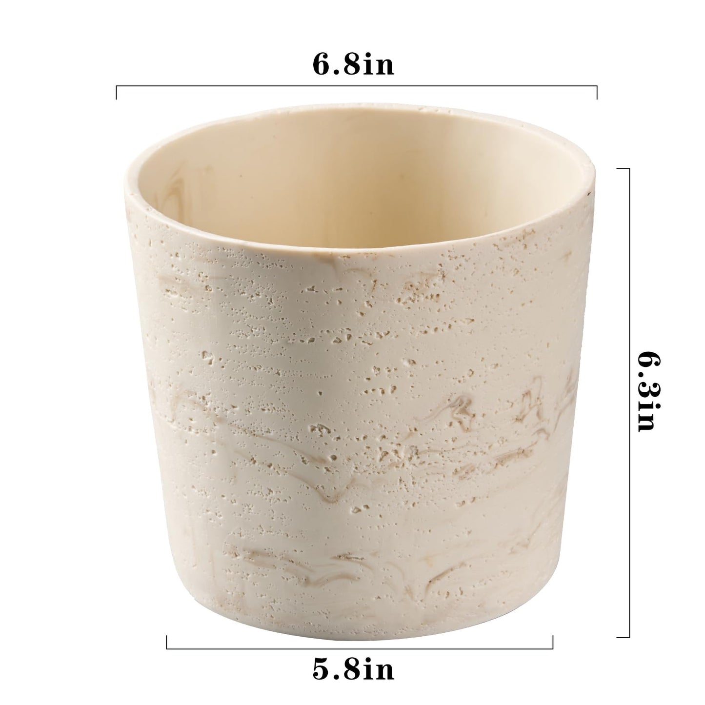 Ekirlin 7 Inch Natural Travertine Textures Plant Pot, Resin Outdoor Planter with Drainage Hole, Removable Rubber Stopper and Non-Slip Soft Pad,Weatherproof Decorative Pot for Indoor/Garden Plants
