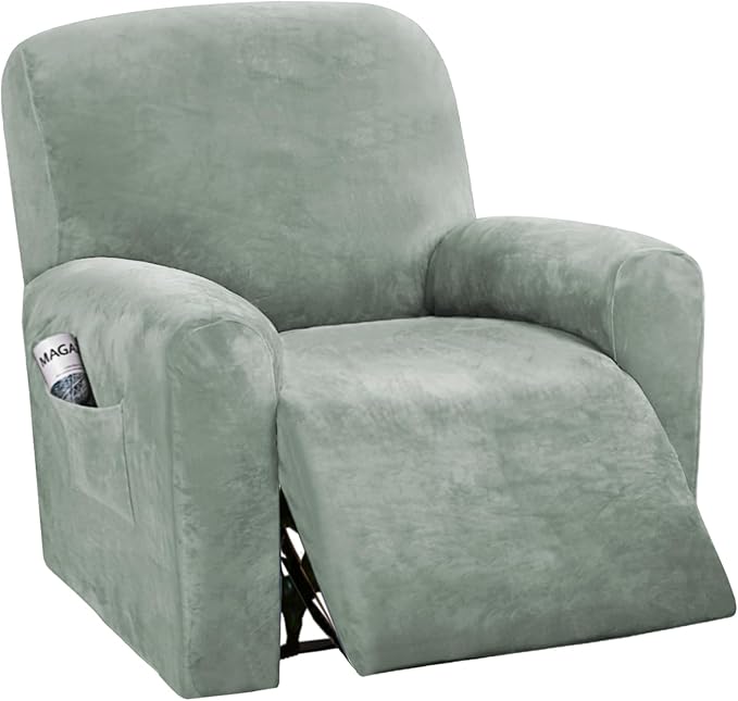 H.VERSAILTEX 4-Pieces Recliner Chair Covers Velvet Stretch Reclining Couch