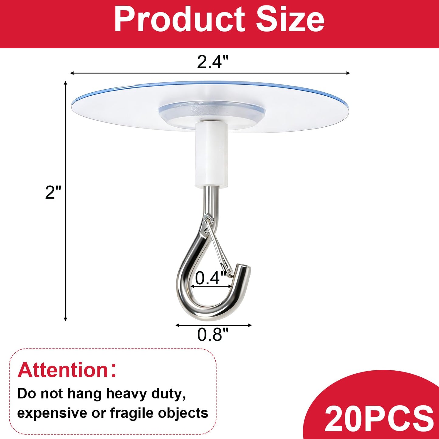 Suwimut 20 Pack Adhesive Ceiling Hook, No Drill Ceiling Hanging Hook with Safety Clasp, No Hole Sticky Eye Hooks for Hanging Plants Lights Wind Chimes Lantern Indoor Outdoor