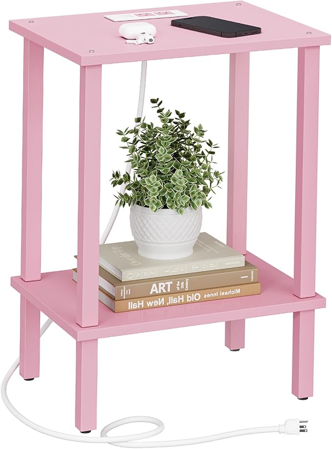 TUTOTAK End Table with Charging Station, Small Side Table with Outlets