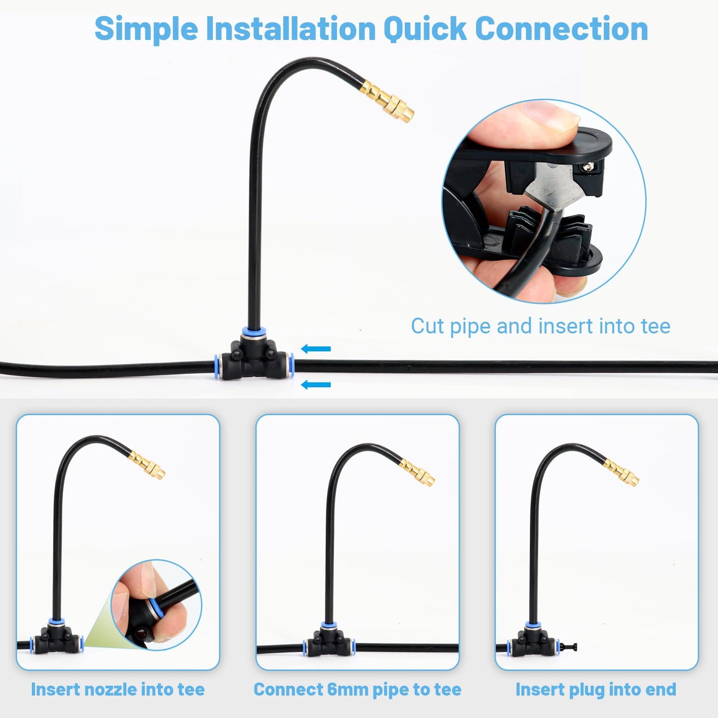Thiswing 360° Adjustable Drip Irrigation System - Compatible 1/4" Irrigation System, 50FT Garden Watering Atomizing System with 15 Nozzles, Greenhouse Accessories for Yard, Lawn, Plants, Garden